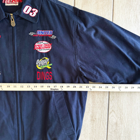 VTG Style Mens Racing Jacket With Embroidered Patches Small Retro Canvas Blue - Picture 6 of 8